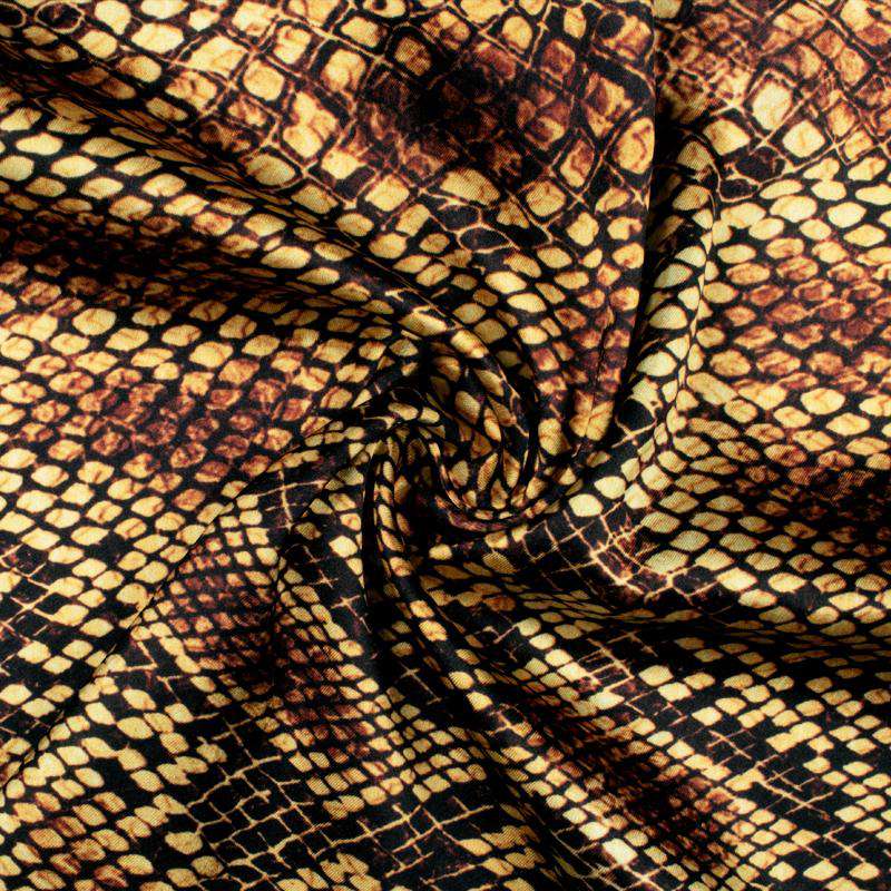 Black And Bumblebee Yellow Snake Animal Digital Print Modal Satin Fabric - Fabcurate