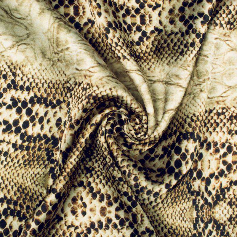Black And Ivory Cream Snake Animal Digital Print Modal Satin Fabric - Fabcurate