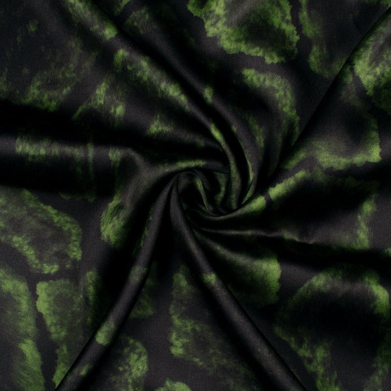 Black And Pickle Green Animal Digital Print Modal Satin Fabric - Fabcurate