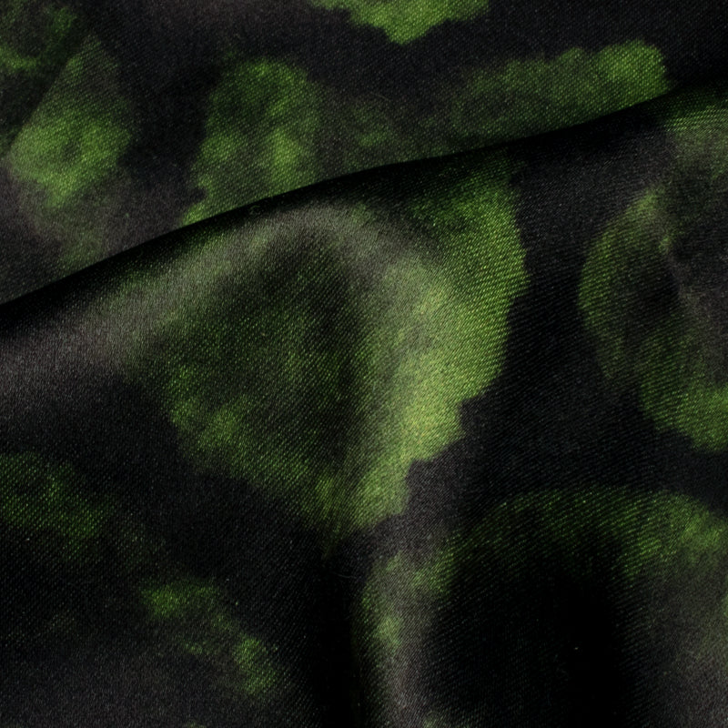 Black And Pickle Green Animal Digital Print Modal Satin Fabric - Fabcurate