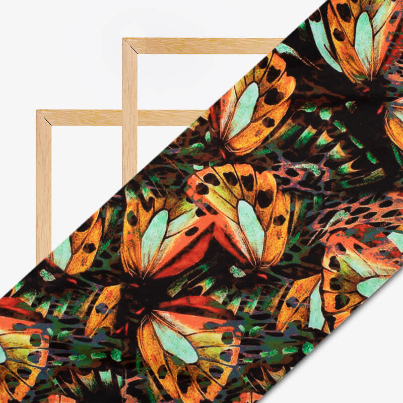 Apricot Yellow And Black Animal Pattern Digital Print Crepe Fabric