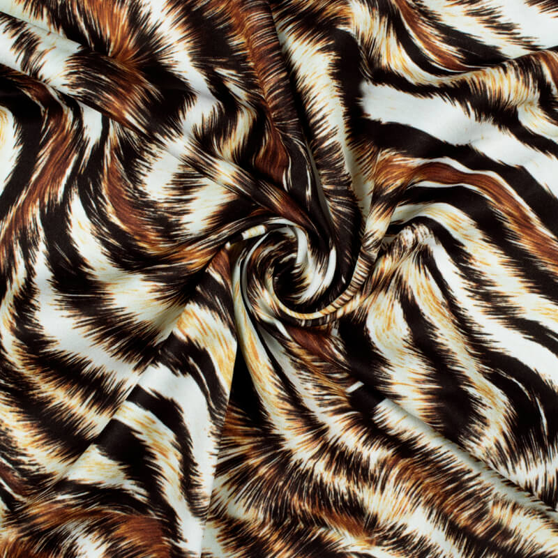 Black And Rust Orange Animal Pattern Digital Print Crepe Fabric - Fabcurate