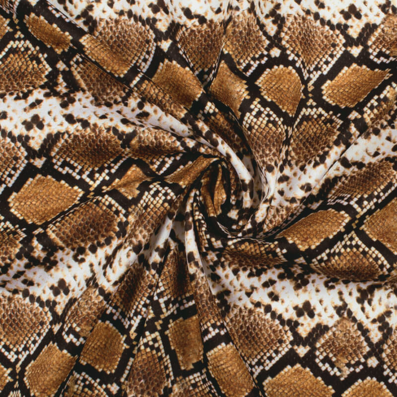 Black And Russet Brown Snake Animal Pattern Digital Print Crepe Fabric