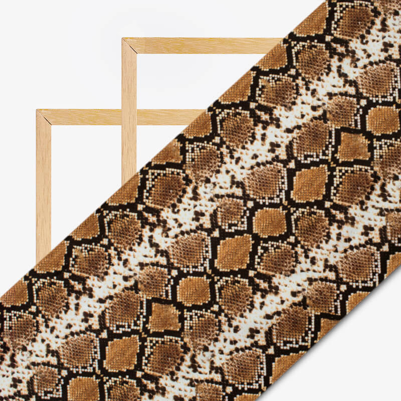 Black And Russet Brown Snake Animal Pattern Digital Print Crepe Fabric