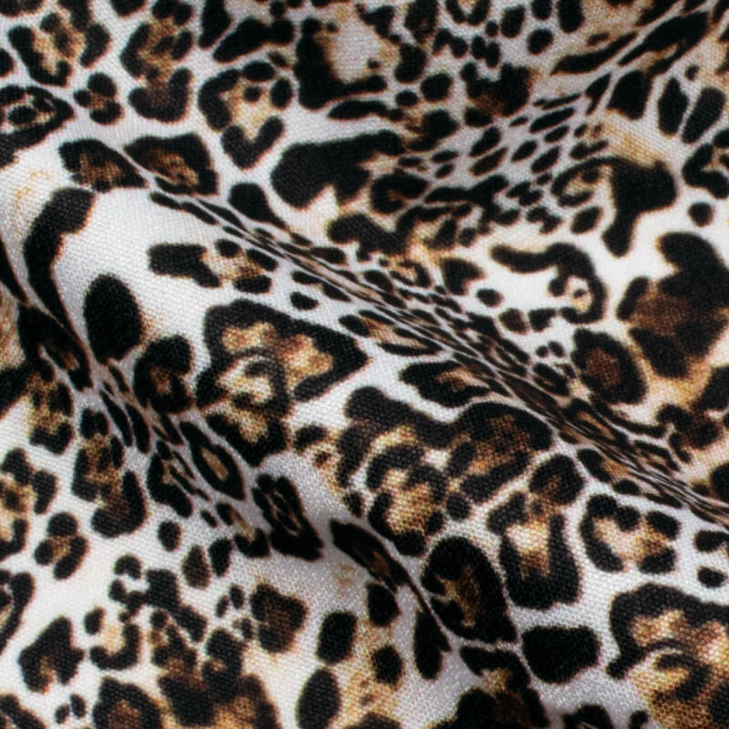 Black And Peanut Brown Leoperd Animal Pattern Digital Print Crepe Fabric - Fabcurate