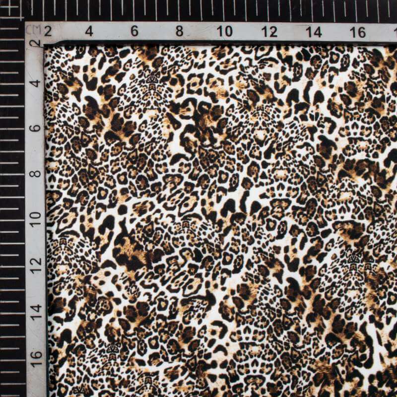 Black And Peanut Brown Leoperd Animal Pattern Digital Print Crepe Fabric - Fabcurate