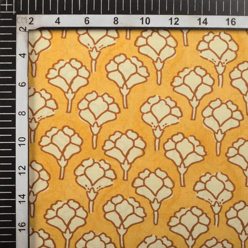 Mustard Yellow And Cream Ethnic Pattern Digital Print Cotton Cambric Fabric - Fabcurate