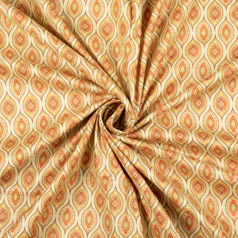 Cream And Brown Trellis Pattern Digital Print Cotton Cambric Fabric - Fabcurate