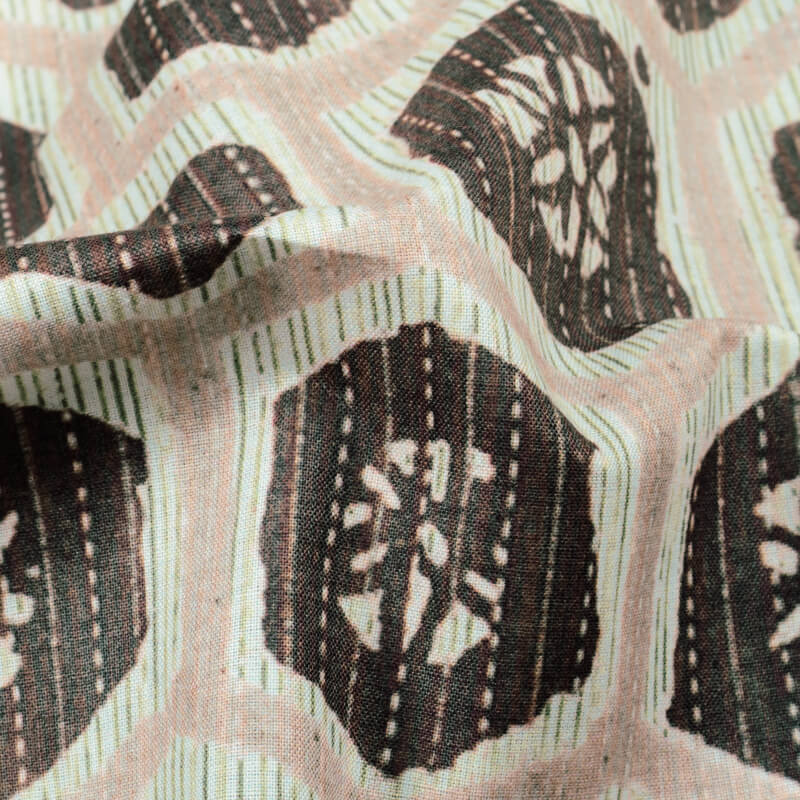 Snow White And Brown Geometric Pattern Digital Print Cotton Cambric Fabric - Fabcurate