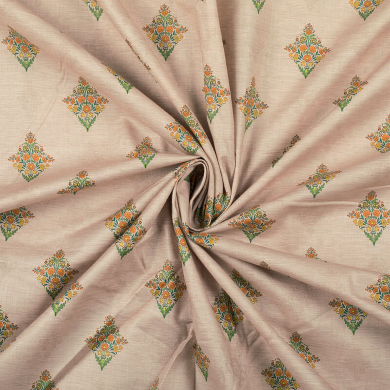 Peach And Orange Mugal Pattern Digital Print Cotton Cambric Fabric
