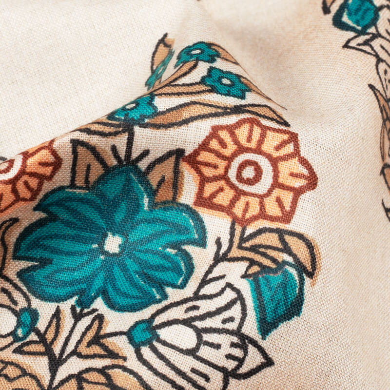 White And Teal Green Mughal Pattern Digital Print Cotton Cambric Fabric - Fabcurate