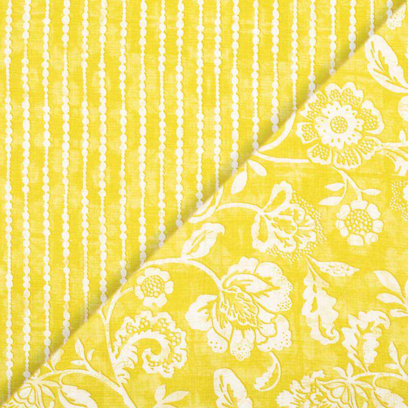 Lemon Yellow And White Stripes Pattern Digital Print Cotton Cambric Fabric - Fabcurate