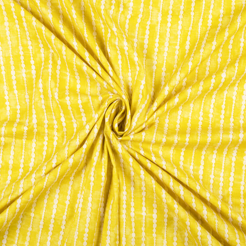 Lemon Yellow And White Stripes Pattern Digital Print Cotton Cambric Fabric - Fabcurate