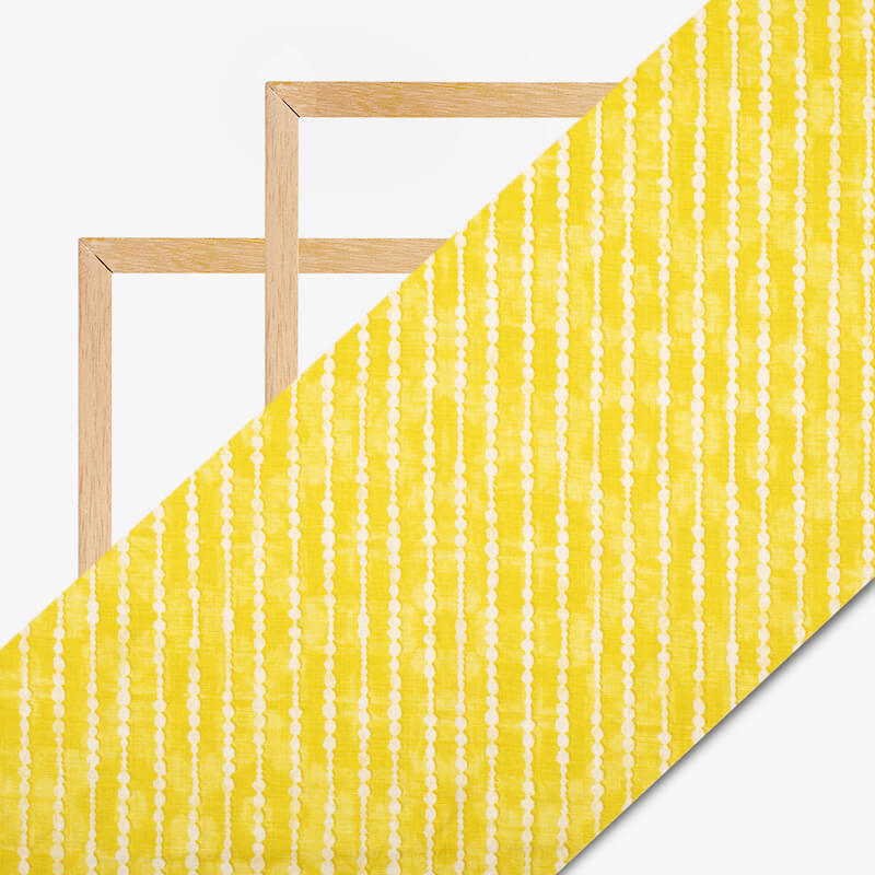 Lemon Yellow And White Stripes Pattern Digital Print Cotton Cambric Fabric - Fabcurate