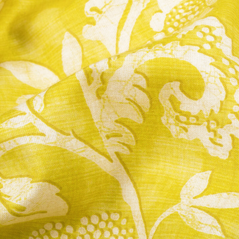 Lemon Yellow And White Floral Pattern Digital Print Cotton Cambric Fabric