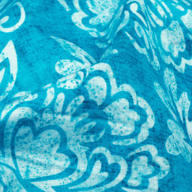 Sky Blue And White Floral Pattern Digital Print Cotton Cambric Fabric - Fabcurate