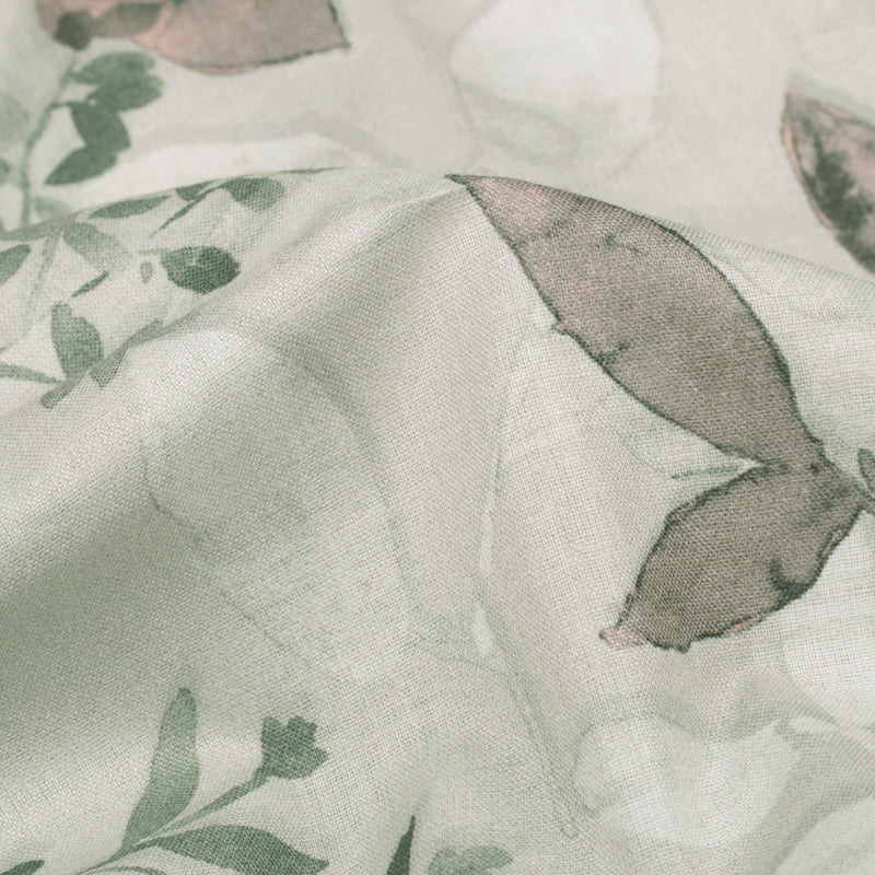 Grey Leaf Pattern Digital Print Cotton Cambric Fabric - Fabcurate