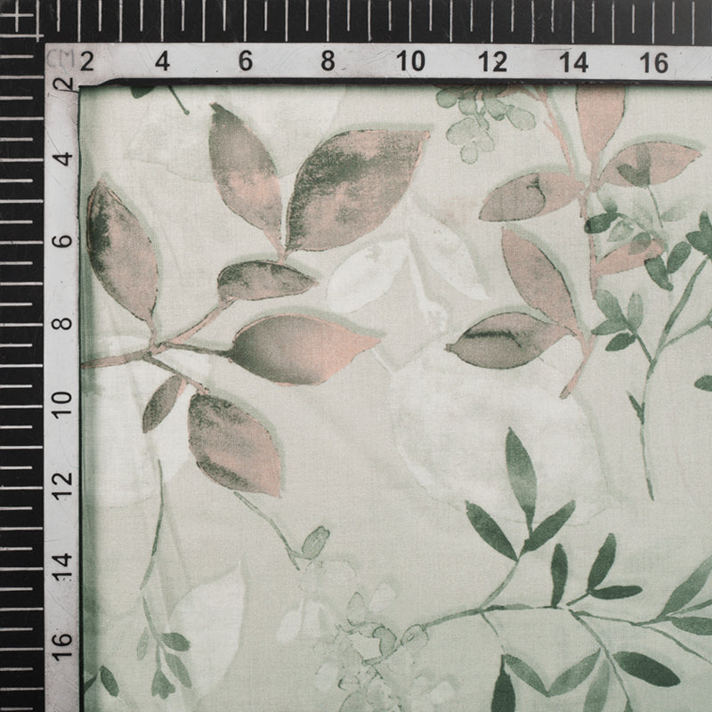 Grey Leaf Pattern Digital Print Cotton Cambric Fabric - Fabcurate