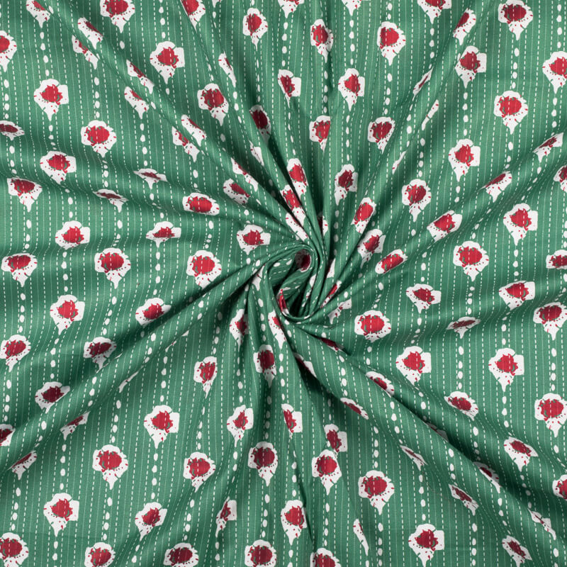 Viridian Green And White Stripes Pattern Digital Print Cotton Cambric Fabric - Fabcurate