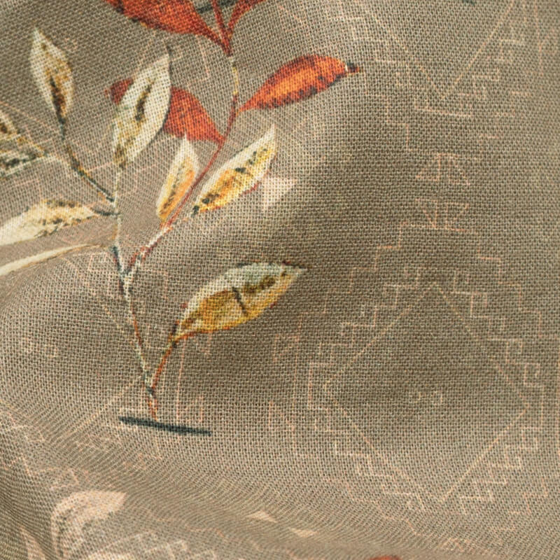 Seal Grey And Orange Ethnic Pattern Digital Print Cotton Cambric Fabric - Fabcurate