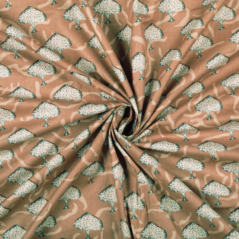 Peanut Brown And Cream Ethnic Pattern Digital Print Cotton Cambric Fabric