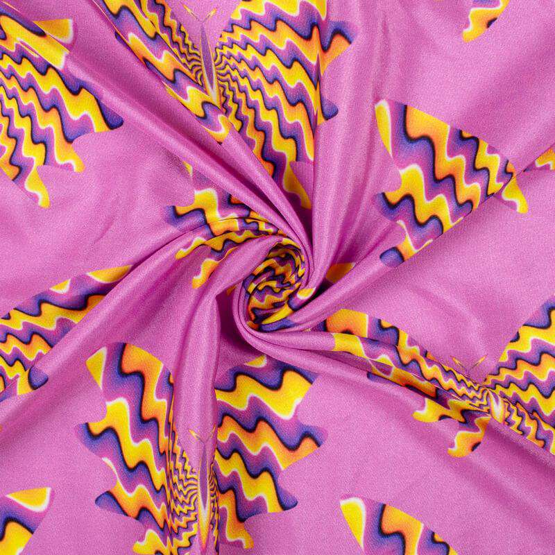 Rose Pink And Canary Yellow Amimal Pattern Illusion Digital Print Crepe Silk Fabric - Fabcurate