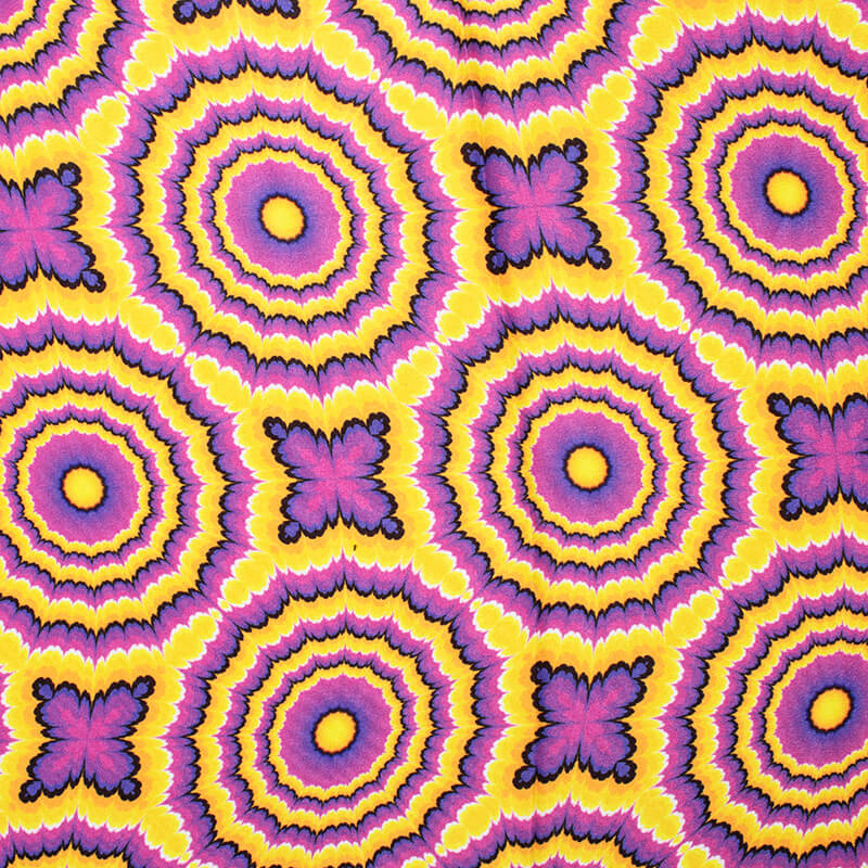 Purple And Merigold Yellow Geometric Pattern Illusion Digital Print Crepe Silk Fabric - Fabcurate