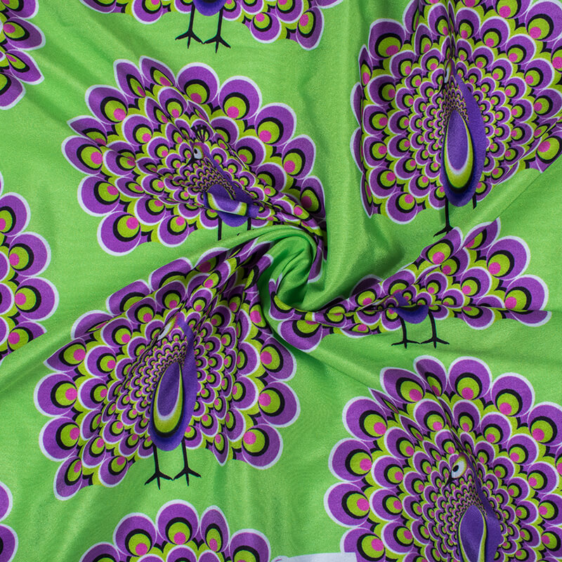 Lime Green And Lavender Purple Amimal Pattern Illusion Digital Print Crepe Silk Fabric - Fabcurate