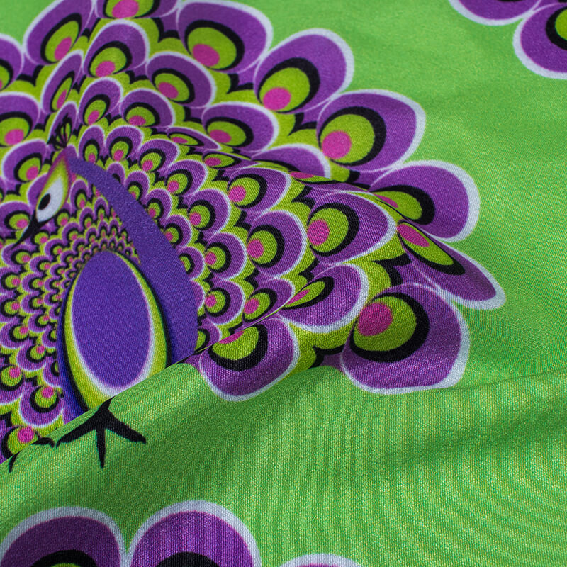Lime Green And Lavender Purple Amimal Pattern Illusion Digital Print Crepe Silk Fabric - Fabcurate