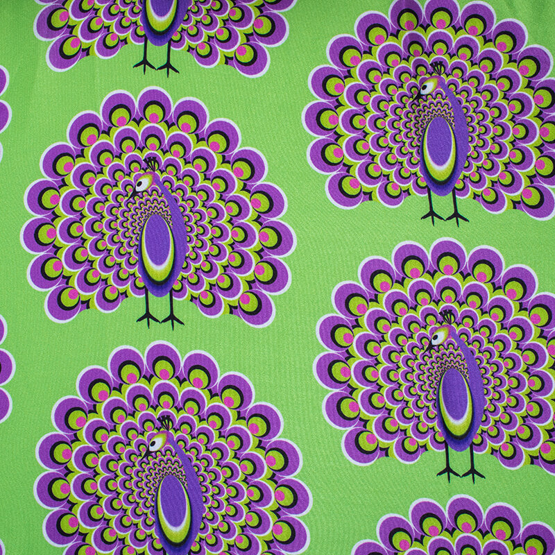 Lime Green And Lavender Purple Amimal Pattern Illusion Digital Print Crepe Silk Fabric - Fabcurate