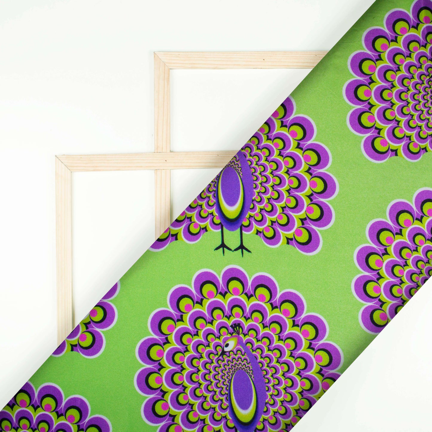 Lime Green And Lavender Purple Amimal Pattern Illusion Digital Print Crepe Silk Fabric - Fabcurate