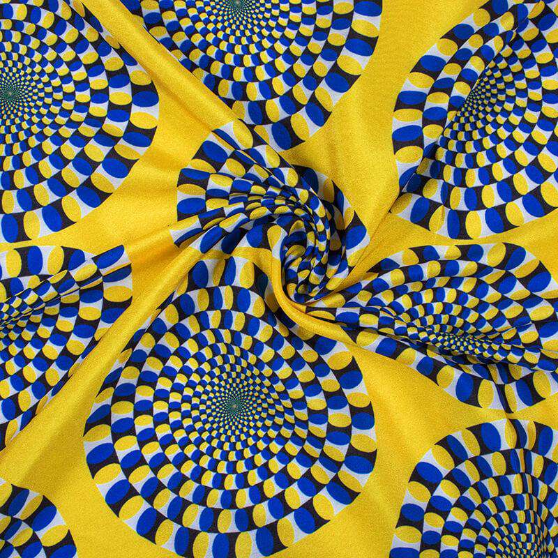 Royal blue And Butter Yellow Geometric Pattern Illusion Digital Print Crepe Silk Fabric - Fabcurate
