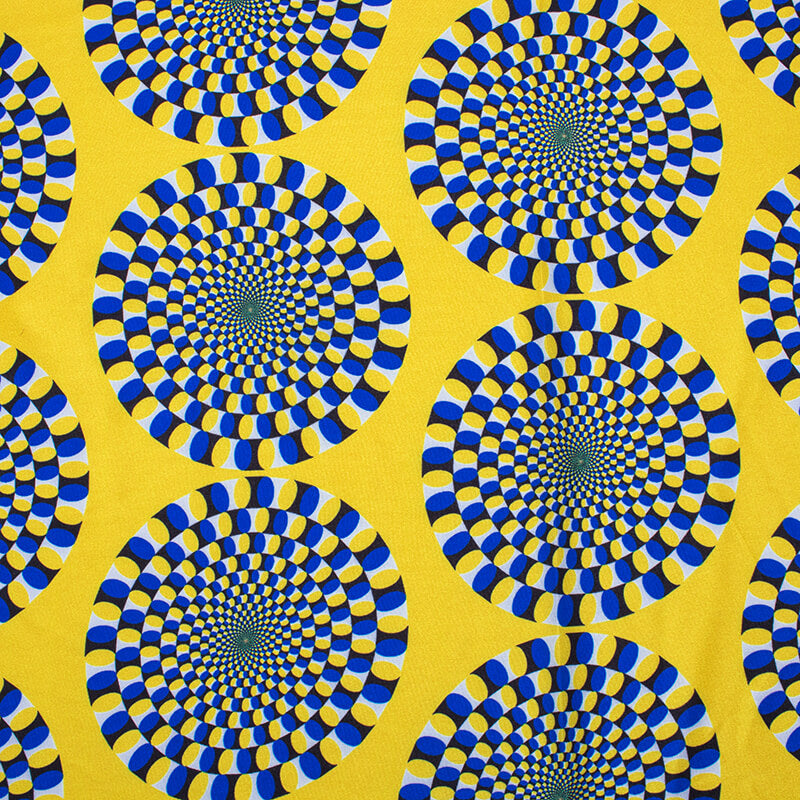 Royal blue And Butter Yellow Geometric Pattern Illusion Digital Print Crepe Silk Fabric - Fabcurate