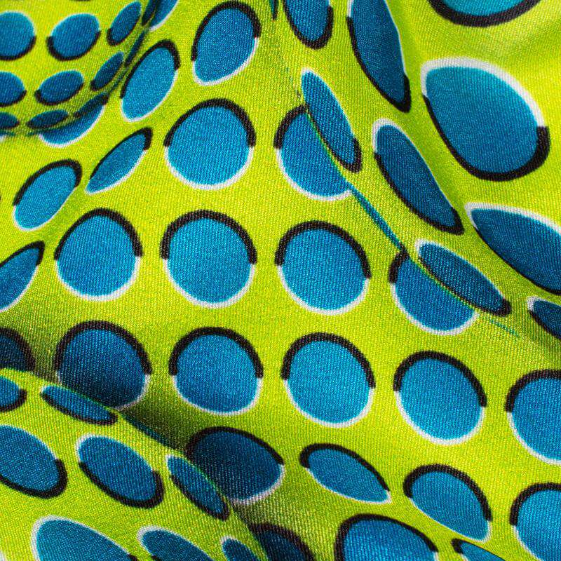 Lime Green And Ceruleen Blue Geometric Pattern Illusion Digital Print Crepe Silk Fabric - Fabcurate