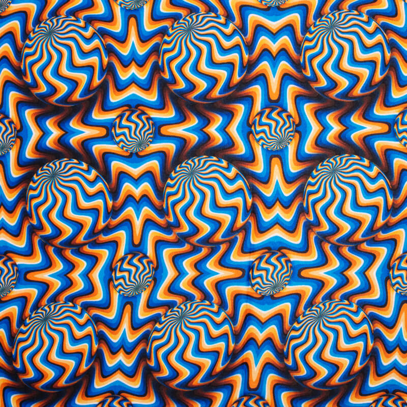 Royal Blue And Black Geometric Pattern Illusion Digital Print Crepe Silk Fabric - Fabcurate