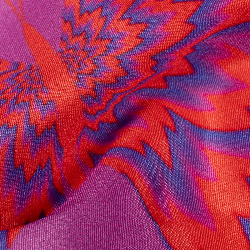 Orchid Pink And Fire Orange Amimal Pattern Illusion Digital Print Crepe Silk Fabric - Fabcurate