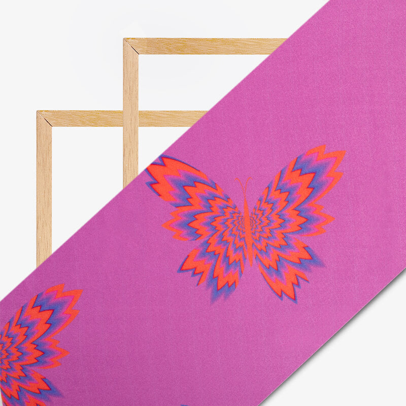 Orchid Pink And Fire Orange Amimal Pattern Illusion Digital Print Crepe Silk Fabric - Fabcurate