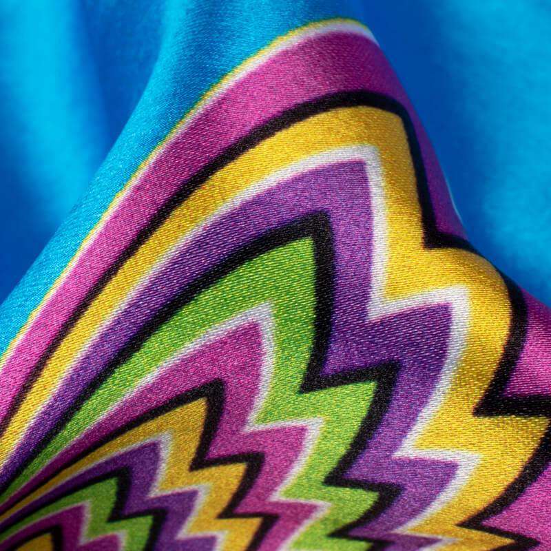 Sky Blue And Tiger Orange Amimal Pattern Illusion Digital Print Japan Satin Fabric - Fabcurate