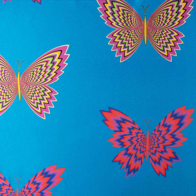 Sky Blue And  Tiger Orange Amimal Pattern Illusion Digital Print Japan Satin Fabric - Fabcurate