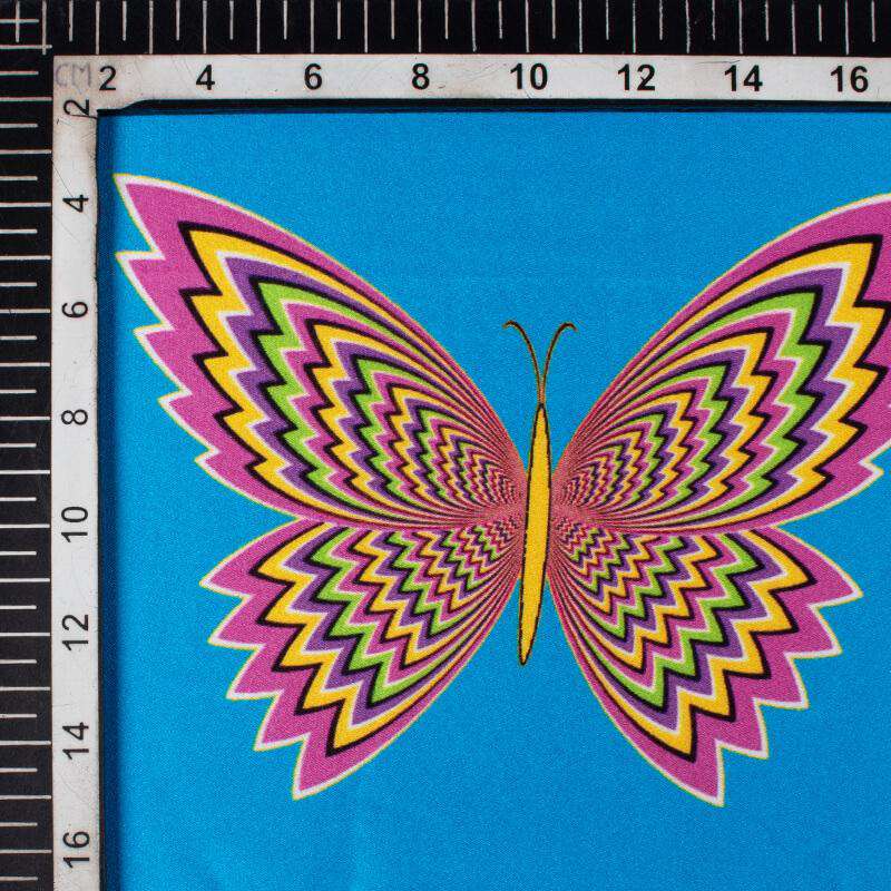 Sky Blue And  Tiger Orange Amimal Pattern Illusion Digital Print Japan Satin Fabric - Fabcurate