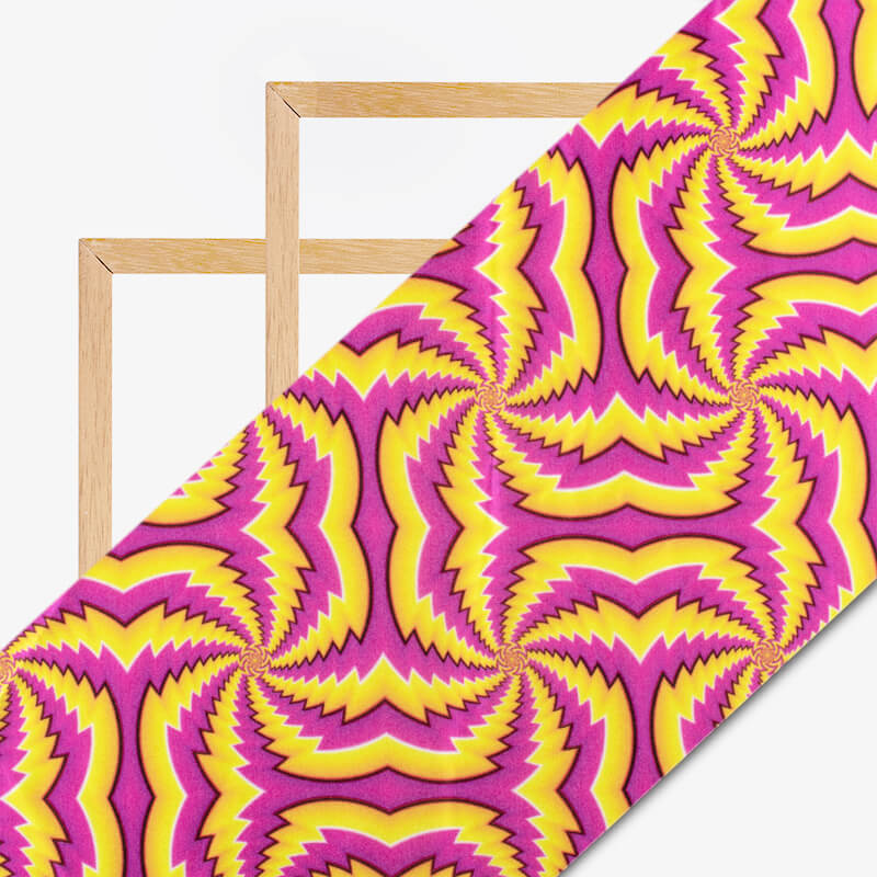 Butter Yellow And Purple Geometric Pattern Illusion Digital Print Japan Satin Fabric - Fabcurate