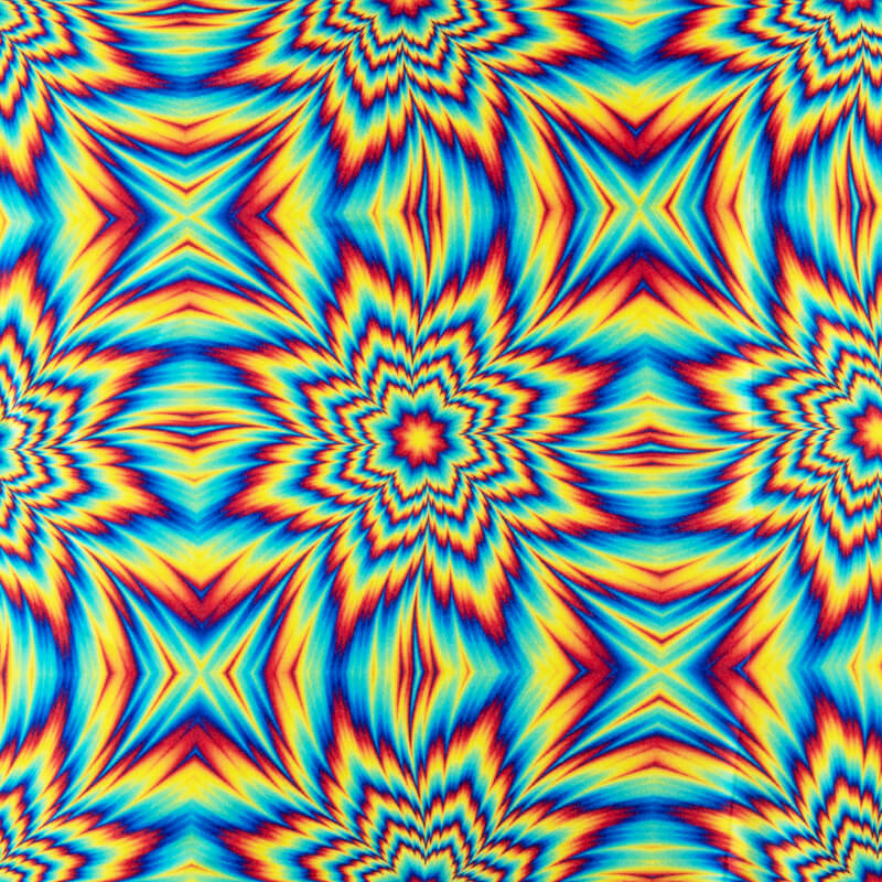 Fire Orange And Royal Blue Geometric Pattern Illusion Digital Print Japan Satin Fabric - Fabcurate