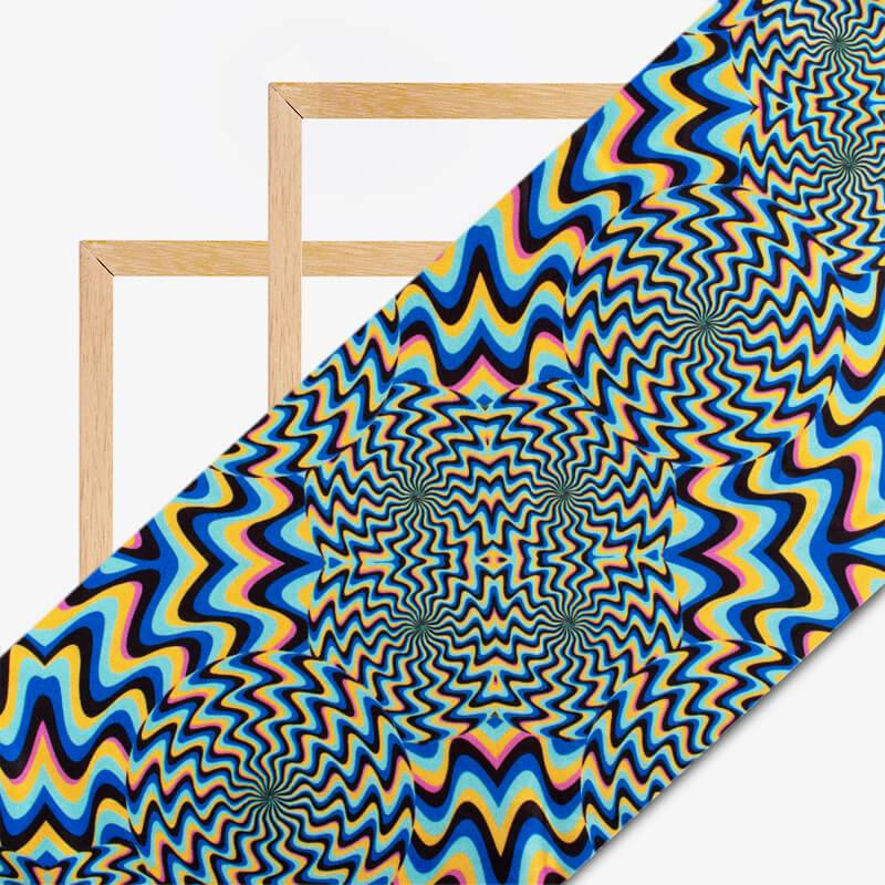 Black And Royal Blue Geometric Pattern Illusion Digital Print Japan Satin Fabric - Fabcurate