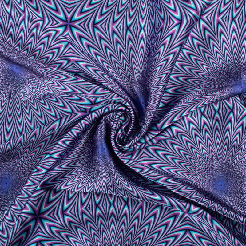 Lavender Purple And Sky Blue Geometric Pattern Illusion Digital Print Japan Satin Fabric - Fabcurate