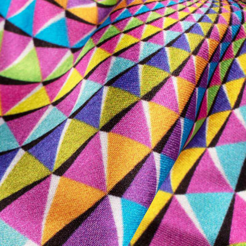 Multicolour Geometric Pattern Illusion Digital Print Japan Satin Fabric - Fabcurate