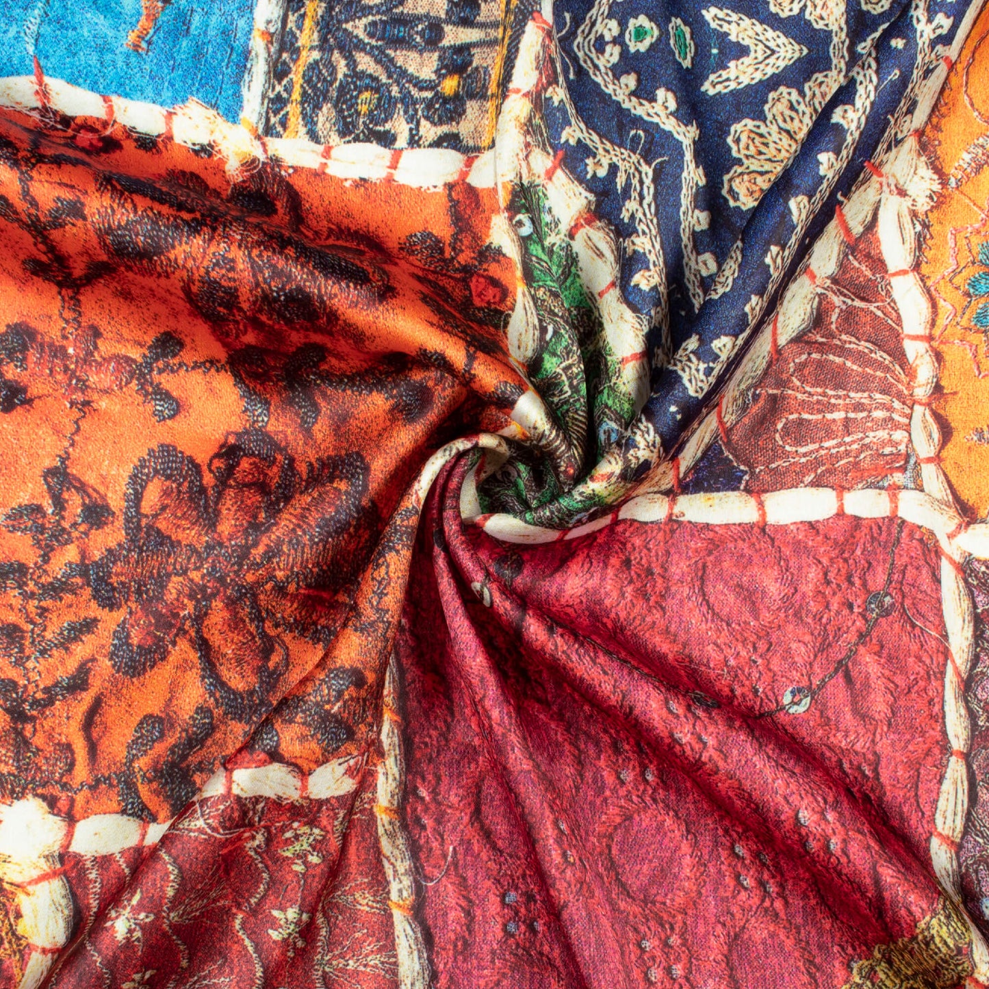 Multi-Color Gamthee Pattern Digital Printed Japan Satin Fabric
