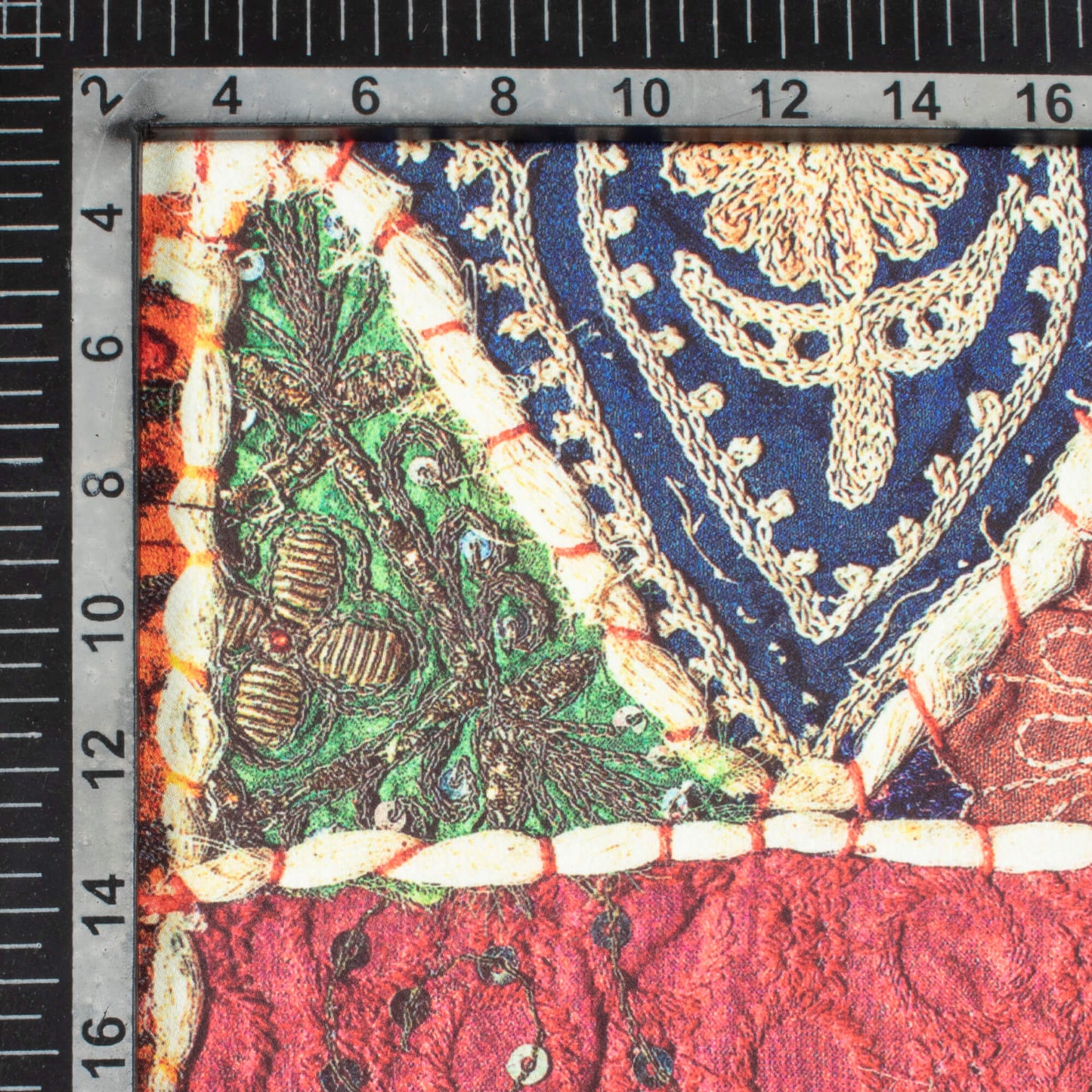 Multi-Color Gamthi Pattern Digital Printed Japan Satin Fabric