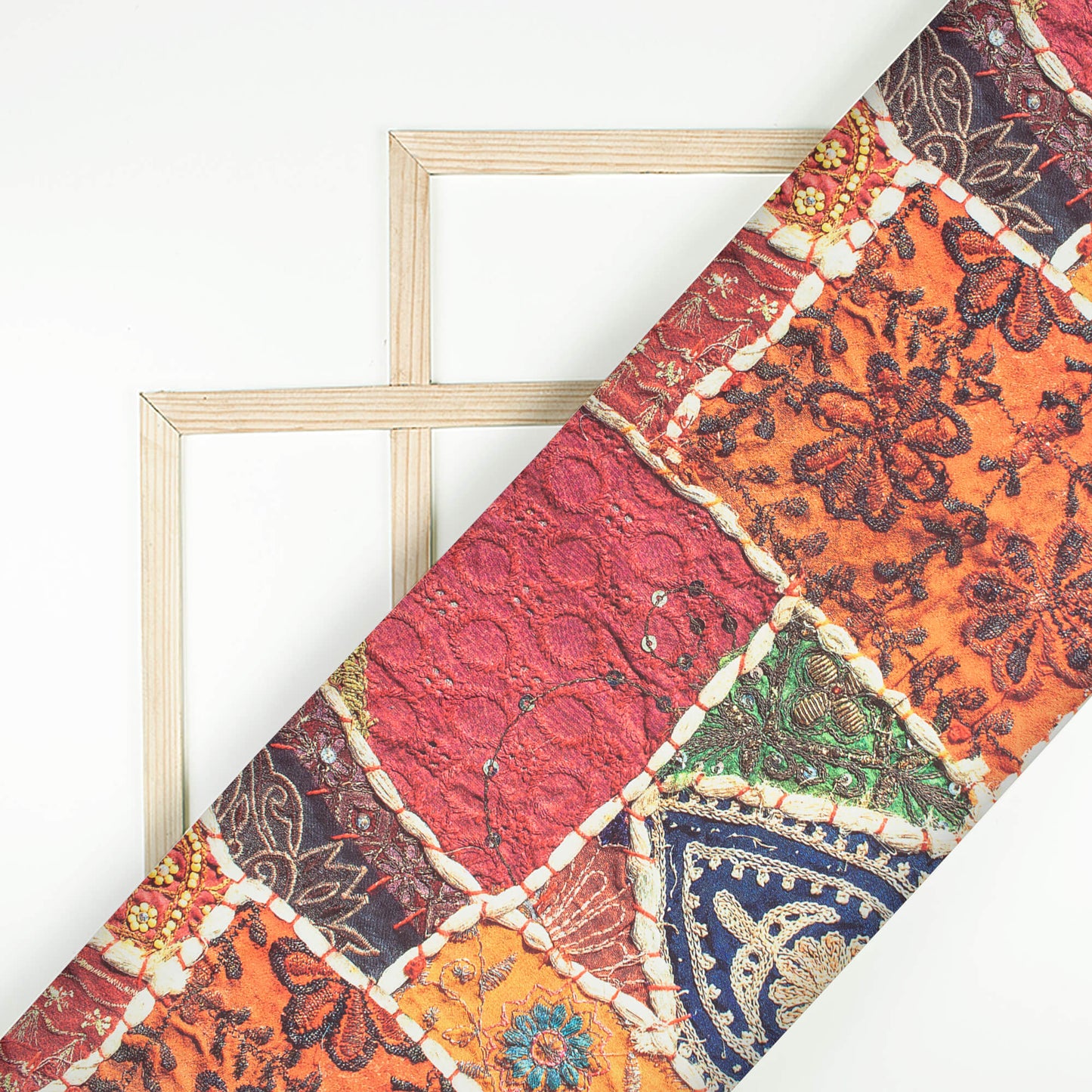 Multi-Color Gamthee Pattern Digital Printed Japan Satin Fabric