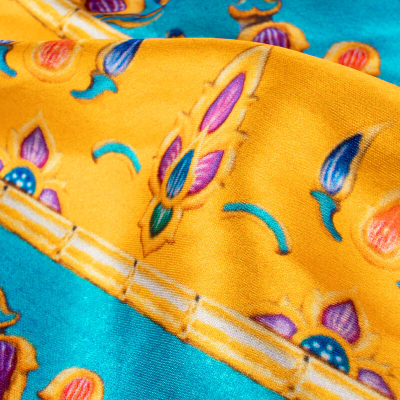 Honey Yellow And Maroon Stripes Pattern Digital Printed Japan Satin Fabric - Fabcurate