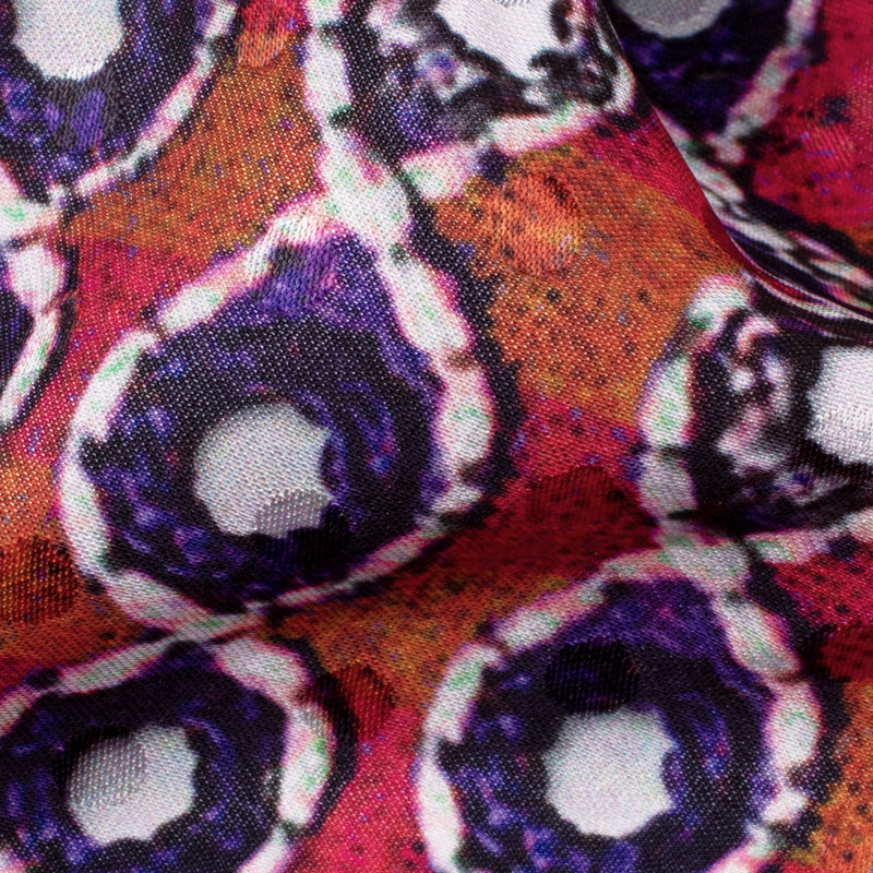 Dark Purple And Fuchsia Pink Gamthi Pattern Digital Printed Jacquard Booti Japan Satin Fabric (Width 58 Inches) - Fabcurate